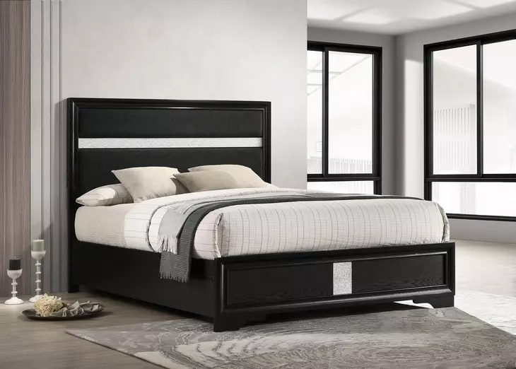 Miranda Black Queen Upholstered Panel Bed