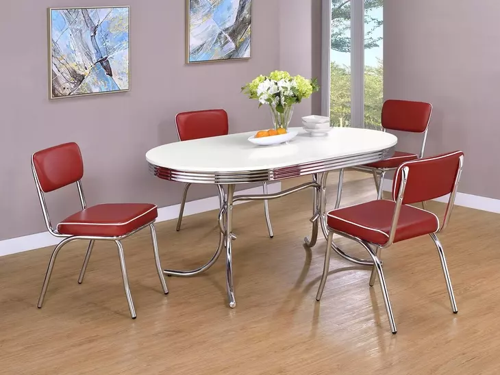 Retro White Oval Dining Table