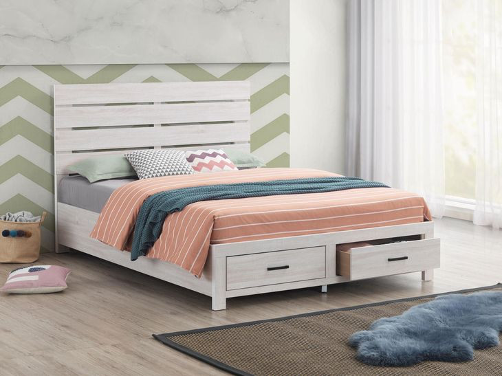 Brantford Coastal White Queen Platform Storage Bed