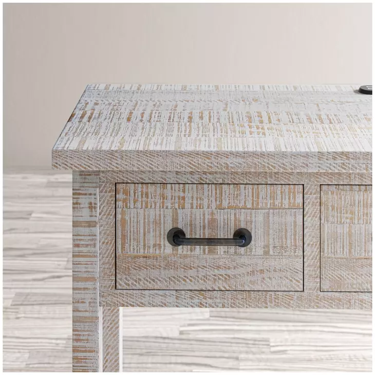 North Coast Distressed White Wash 42" Console Table with USB Charging