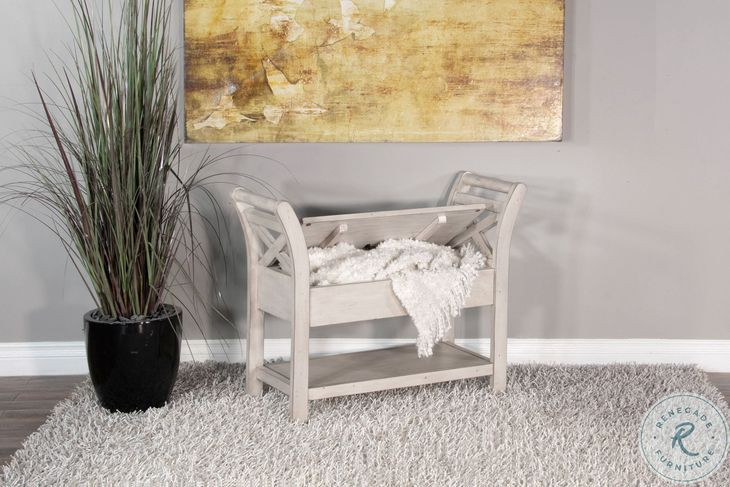 Willow Nest Marble White 36" Accent Bench with Storage