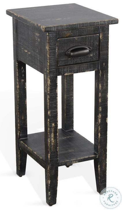 Seabright Black Rectangular Chair Side Table with Drawer