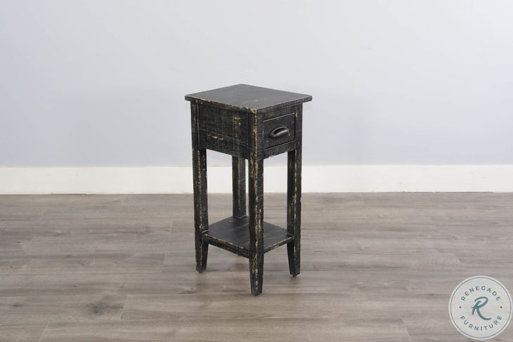 Seabright Black Rectangular Chair Side Table with Drawer