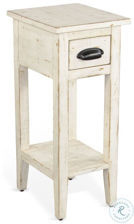 Seabright White Rectangular Chair Side Table with Drawer