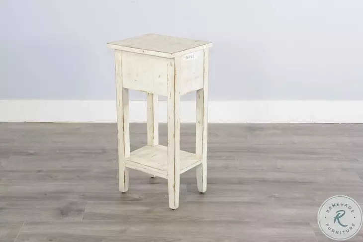 Seabright White Rectangular Chair Side Table with Drawer
