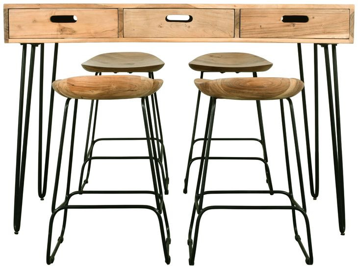 Rollins Natural 5 Piece Counter Height Dining Set with Storage USB Charging