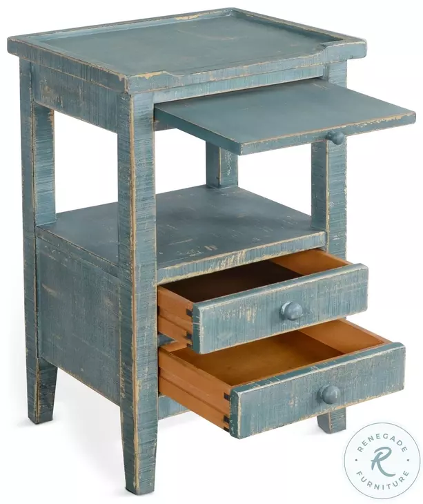 Seabright Green Rectangular Side Table with 3 Drawer