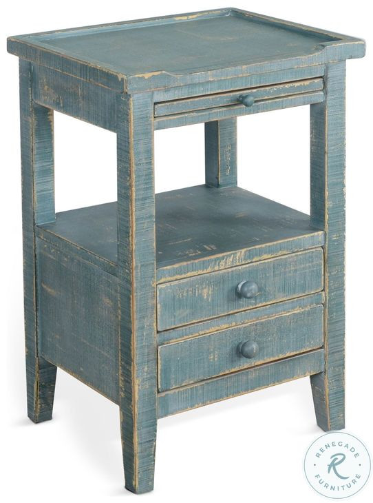Seabright Green Rectangular Side Table with 3 Drawer