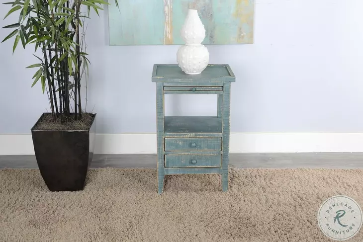 Seabright Green Rectangular Side Table with 3 Drawer