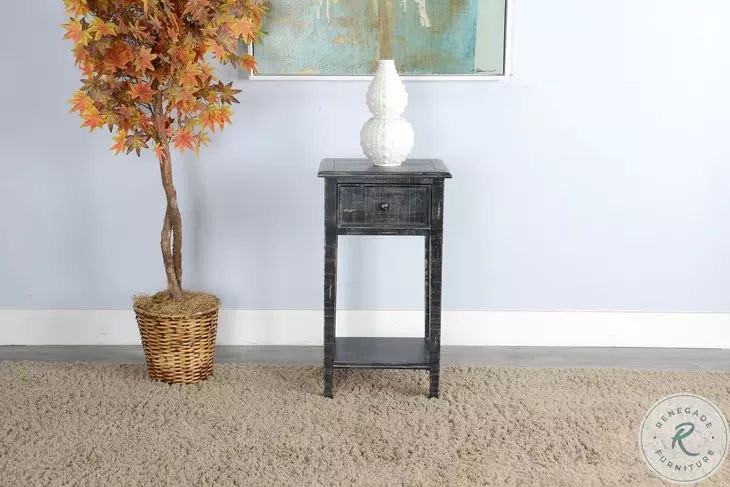 Seabright Black Sand Rectangular Side Table with Drawer
