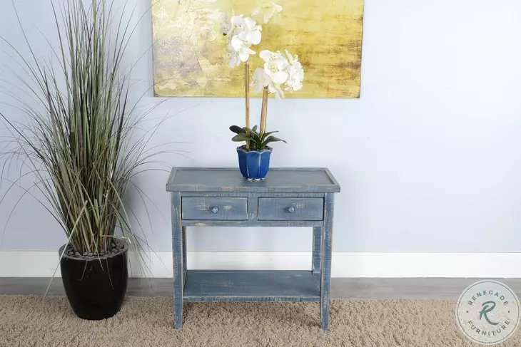 Cozy Luxe Ocean Blue 33" Rectangular Side Table