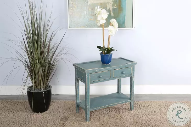 Seabright Green Rectangular Side Table with 2 Drawer