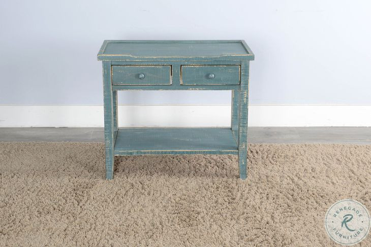 Seabright Green Rectangular Side Table with 2 Drawer