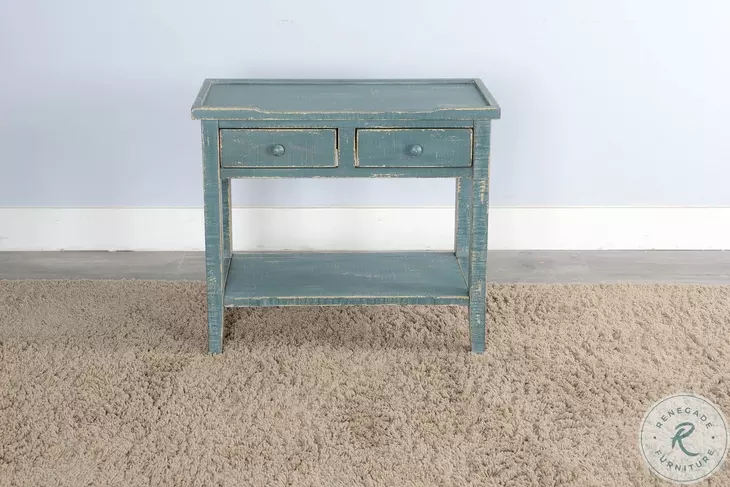 Seabright Green Rectangular Side Table with 2 Drawer