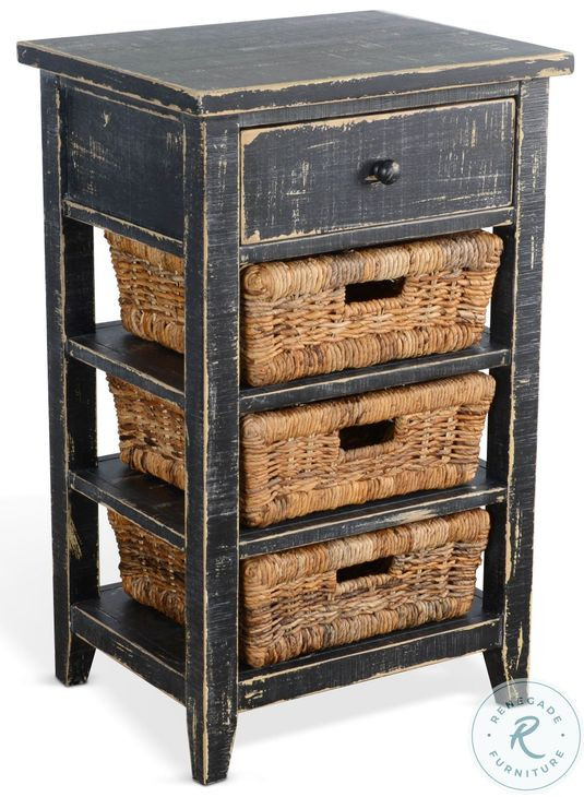 Rustic Refined Black Sand Rectangular Storage Table