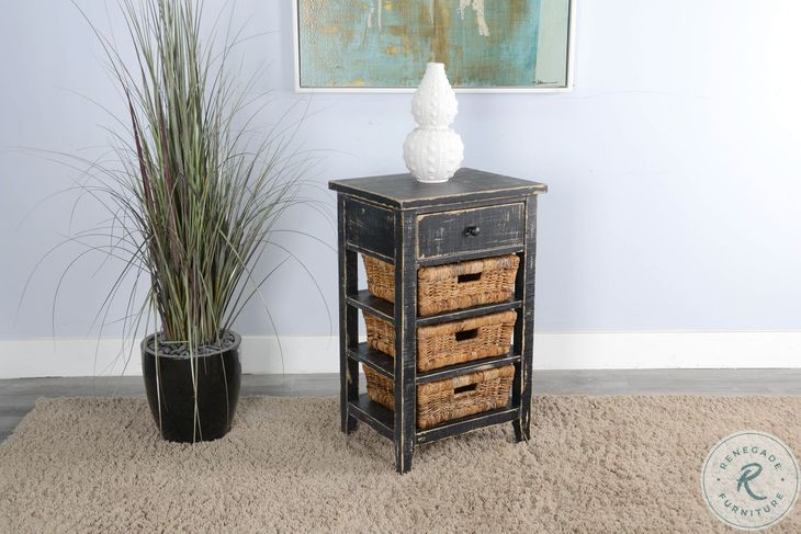 Rustic Refined Black Sand Rectangular Storage Table