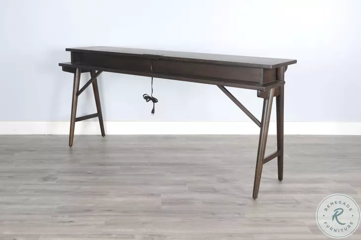 Hearthwood Haven Dark Brown 78" Rectangular Console Table with USB Charging