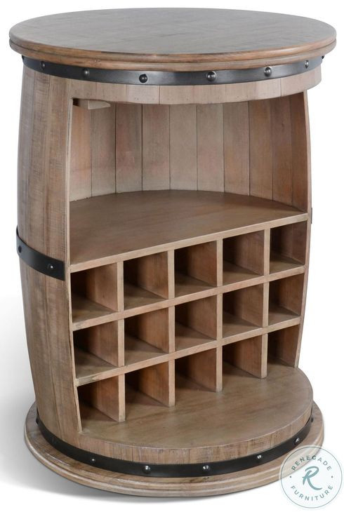 Sagewyn Natural Half Barrel Wine Bar with Metal Accents