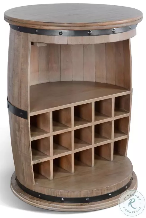 Sagewyn Natural Half Barrel Wine Bar with Metal Accents
