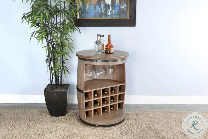 Sagewyn Natural Half Barrel Wine Bar with Metal Accents