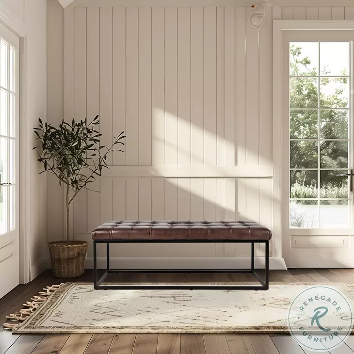 Global Archive Dark Sienna Leather Hogan Bench