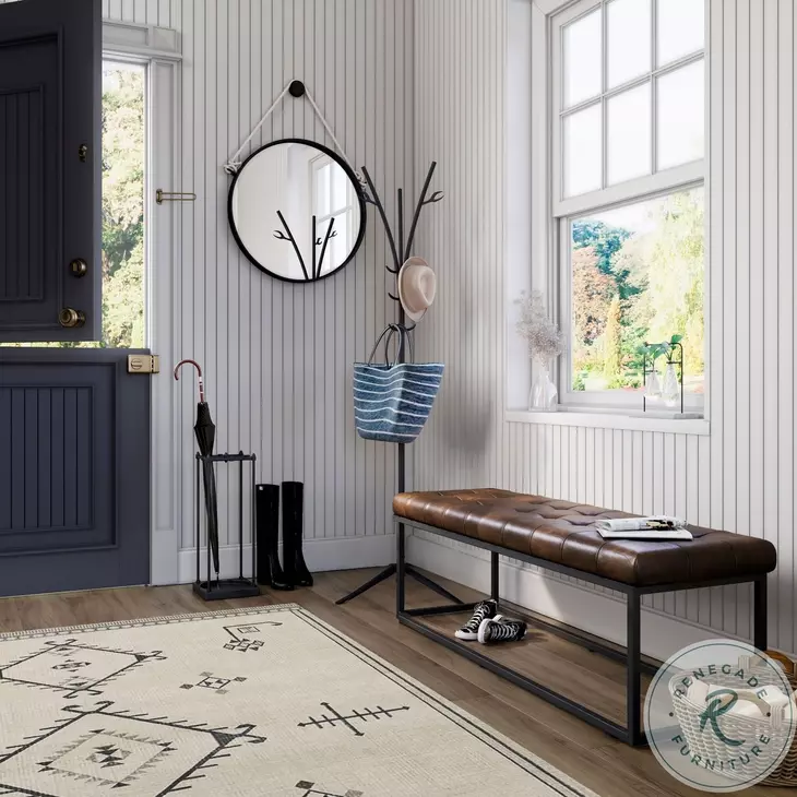 Global Archive Dark Sienna Leather Hogan Bench