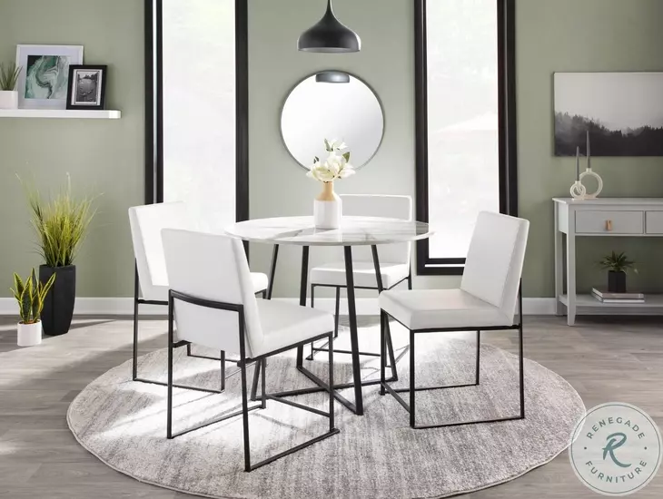 Fuji White PU And Black Steel High Back Dining Chair Set of 2