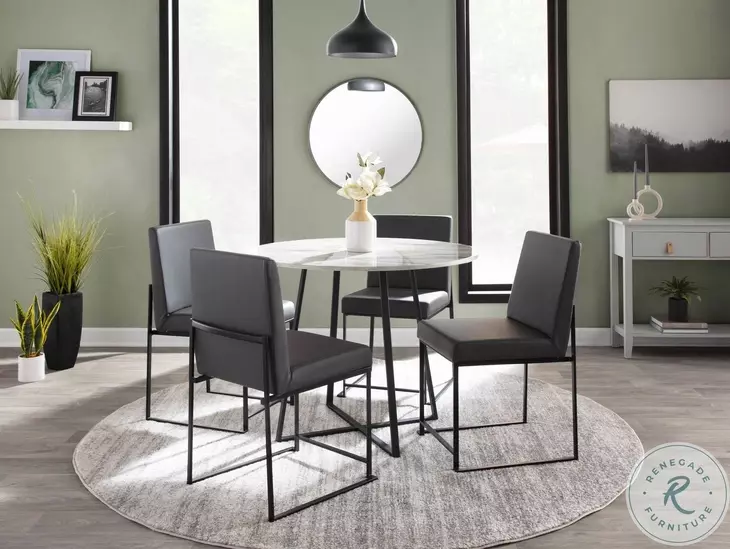 Fuji Grey PU And Black Steel High Back Dining Chair Set of 2