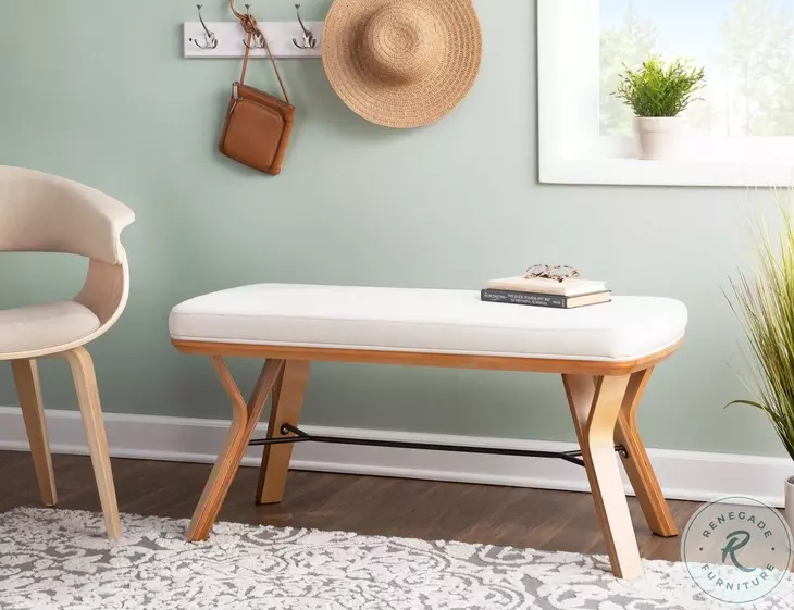 Folia Cream Fabric And Natural Wood Bench
