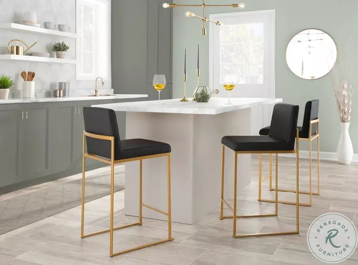 Fuji Black PU And Gold Steel High Back Counter Height Stool Set of 2