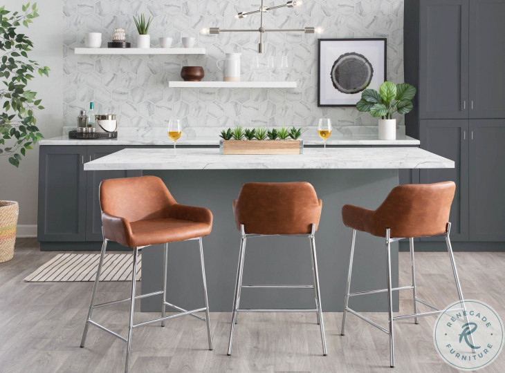 Daniella Camel PU And Chrome Metal Counter Height Stool Set of 2 From Lumisource Coleman Furniture