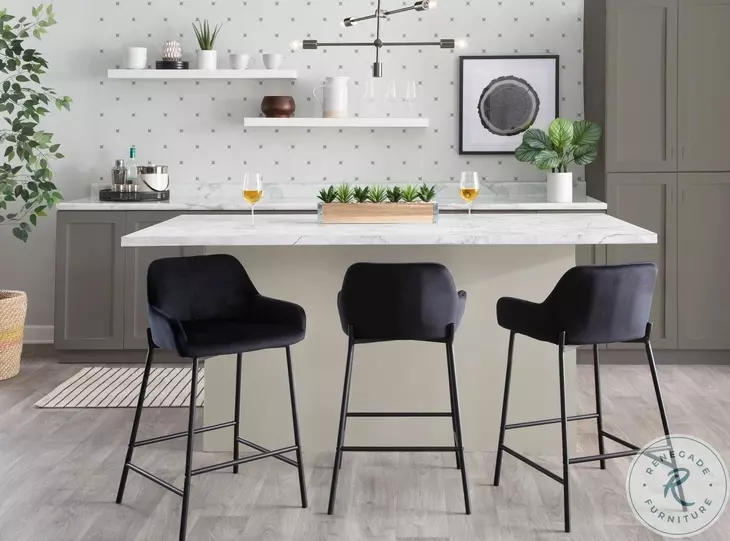 Daniella Black Velvet And Black Metal Counter Height Stool Set of 2