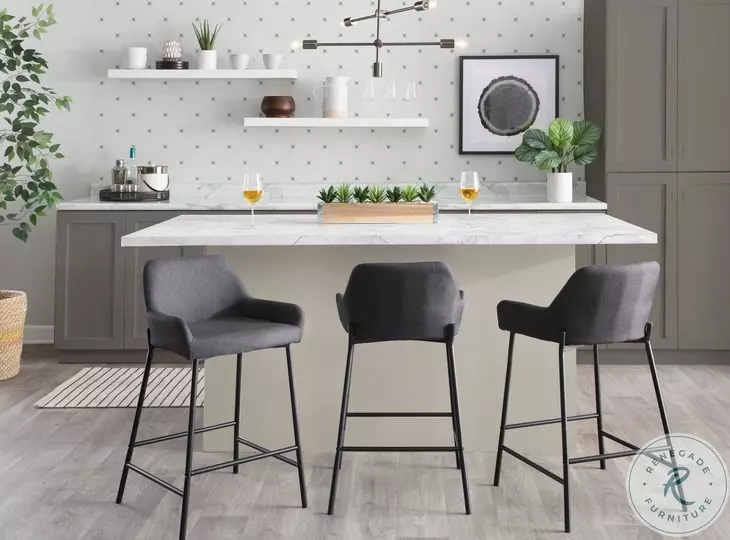 Daniella Charcoal Fabric And Black Metal Counter Height Stool Set of 2