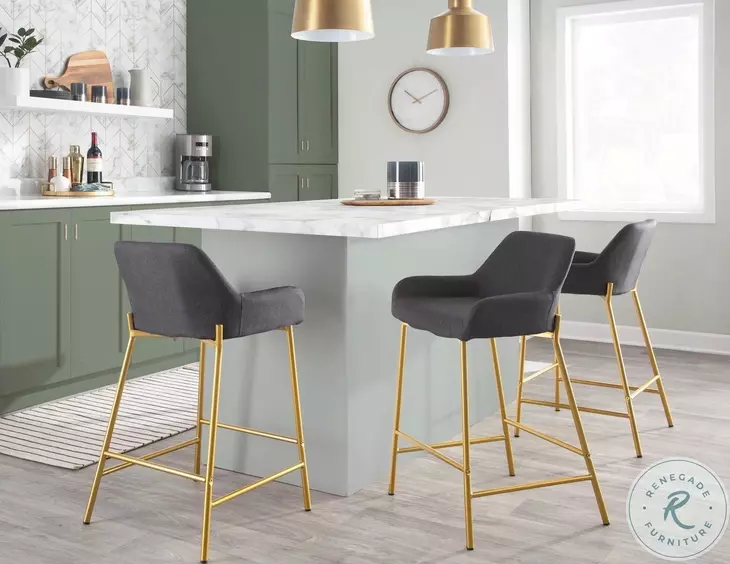 Daniella Charcoal Fabric And Gold Metal Counter Height Stool Set of 2