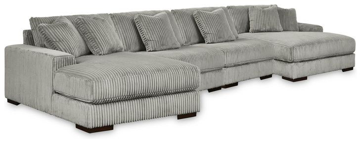 Lindyn Fog 4 Piece Modular Sectional with Double Chaise and Pillows