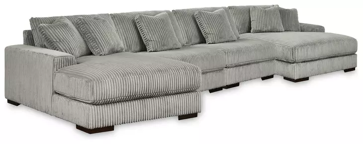 Lindyn Fog 4 Piece Modular Sectional with Double Chaise and Pillows