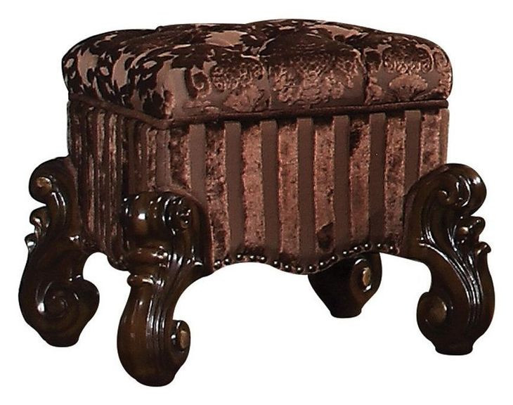 Versailles Cherry Oak Upholstered Vanity Stool with Nailhead Trim