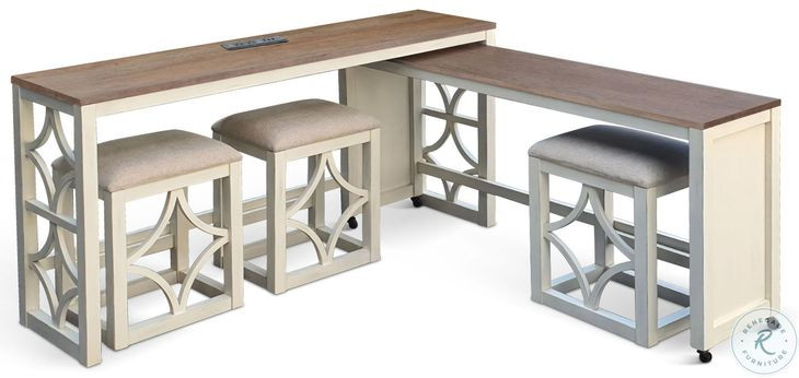 Hearthwood Haven White 5 Piece 72" Rectangular Nesting Console Table with Stools