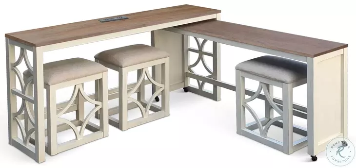 Hearthwood Haven White 5 Piece 72" Rectangular Nesting Console Table with Stools