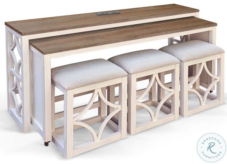 Hearthwood Haven White 5 Piece 72" Rectangular Nesting Console Table with Stools