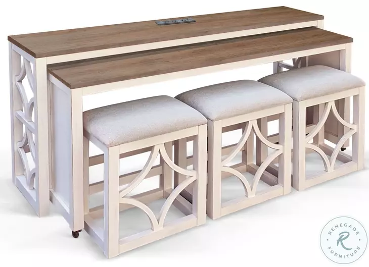 Hearthwood Haven White 5 Piece 72" Rectangular Nesting Console Table with Stools