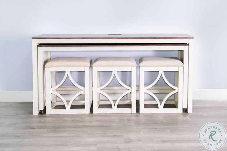 Hearthwood Haven White 5 Piece 72" Rectangular Nesting Console Table with Stools