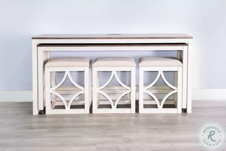 Hearthwood Haven White 5 Piece 72" Rectangular Nesting Console Table with Stools