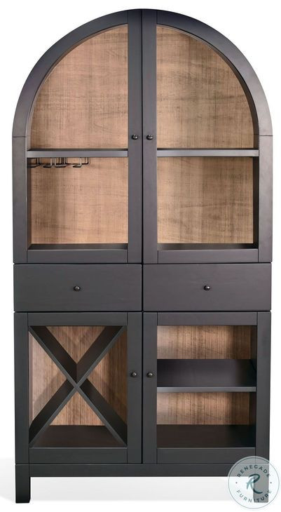 Hearthwood Haven Black 4 Glass Door Wine Bar Cabinet