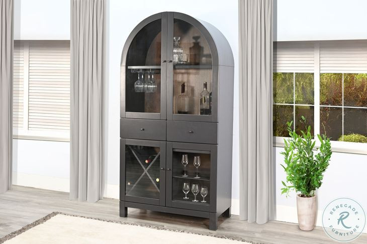 Hearthwood Haven Black 4 Glass Door Wine Bar Cabinet