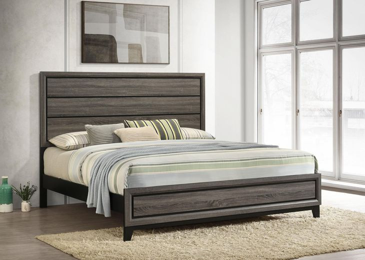 Watson Gray Oak And Black King Panel Bed