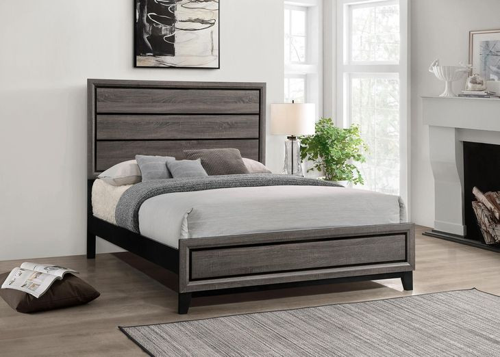 Watson Gray Oak And Black Queen Panel Bed