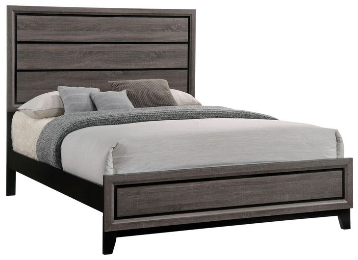 Watson Gray Oak And Black Queen Panel Bed