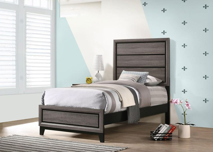 Watson Gray Oak And Black Twin Panel Bed