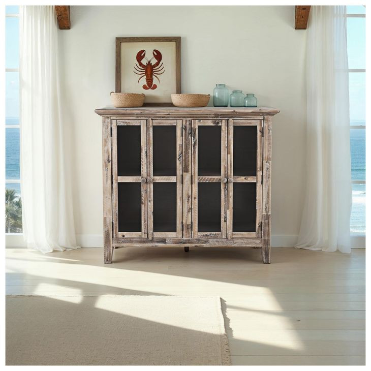 Rustic Shores Grey Wash 4 Door Accent Cabinet